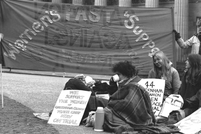 Forty women held a fast at the Mound in Edinburgh in support of the 44 women from Greenham Common peace camp on trial in February 1983.