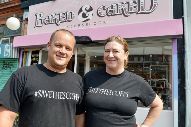 Andy and Wendy Dillon opened their cake shop Baked & Caked on Chesterfield Road, Meersbrook, in August. Their signature product is the Scoffington – a cube of vegan sponge cake dipped in ganache, coated in biscuit crumb and finished off with frostings and toppings.