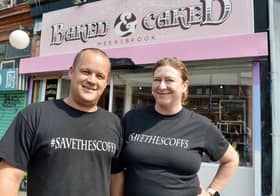 Andy and Wendy Dillon ran their cake shop Baked & Caked on Chesterfield Road, Meersbrook. Their signature product was the Scoffington – a cube of vegan sponge cake dipped in ganache, coated in biscuit crumb and finished off with frostings and toppings.
