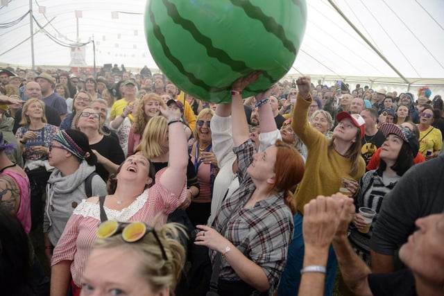 Festival-goers having a ball.