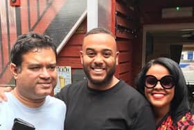 Paul Sinha with a couple of fans Lyndon and Jahmaine