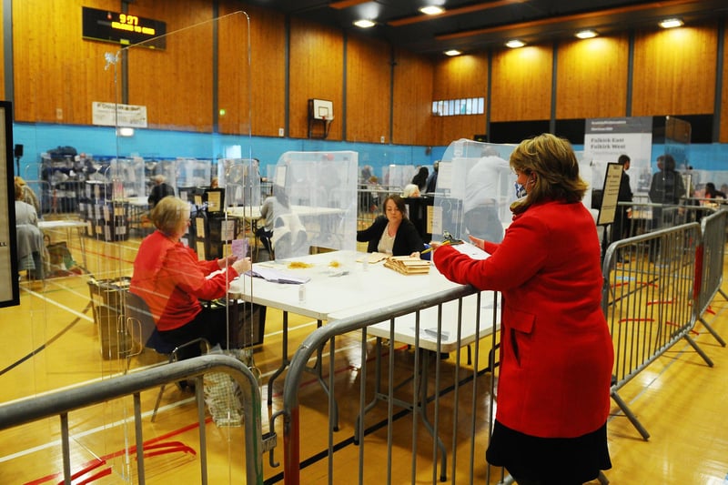 Michelle Thomson watches as the voting process gets underway for Falkirk East. (Pic: Michael Gillen)