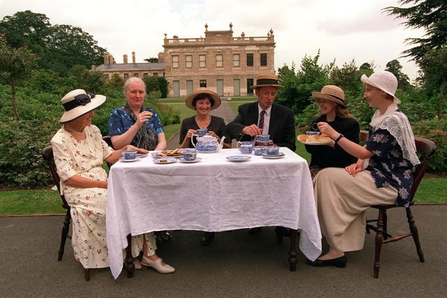 A tea party at Brodsworth Hall, Doncaster in 1998 to  launch the "Around t'houses" starting on Yorkshire day.