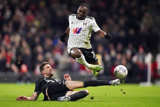 File photo dated 20-12-2021 of Sheffield United's Chris Basham tackling Fulham's Neeskens Kebano. Fulham have reported racist messages on social media towards winger Neeskens Kebano to the police. Issue date: Tuesday December 21, 2021. PA Photo. See PA story SOCCER Fulham. Photo credit should read Adam Davy/PA Wire.