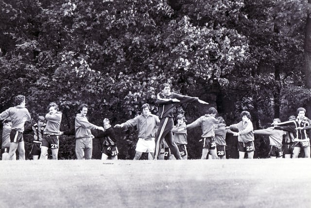 The United squad training at Graves Park in July 1981.