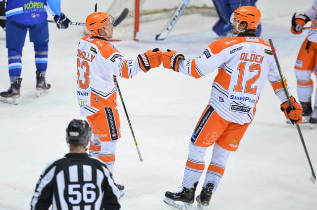 Sheffield Steelers' Brendan Connolly after scoring against Coventry