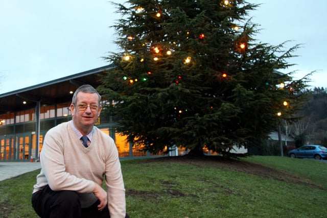 Proprieter of the Farmers Feast Cafe and Bar in Bakewell, David Nuttall, pictured beside the Christmas Tree on The Showground supplied by the Derbyshire Dales District Council in 2010