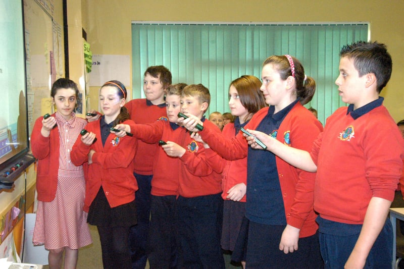 Year 6 pupils at Redby School were pictured checking the weather station, which is connected to NASA in 2009.