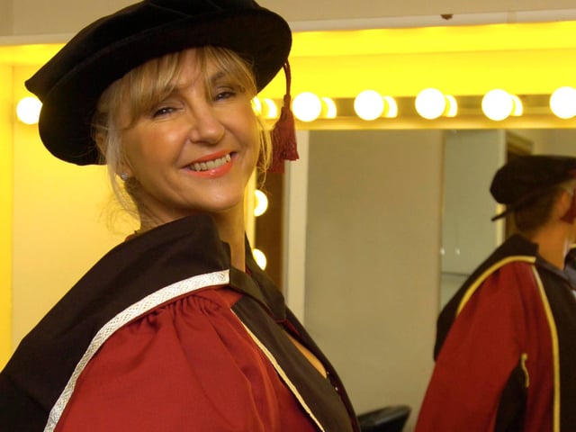 Doncaster-born opera star Lesley Garrett in the dressing room at Sheffield City Hall getting robed up before receiving her honorary degree from Sheffield Hallam University in 2011