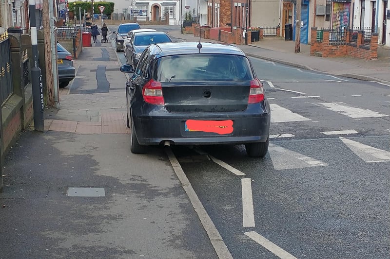 Killamarsh, March 16.
This BMW driver parked on a pedestrian crossing despite there being parking spaces within 50 yards. 
Police tweeted: "Fine and points issued to this driver. Expensive sandwich."