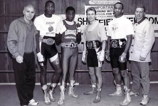 Johnny Nelson pictured in December 1991 at St Thomas's Boxing Club with Brendan Ingle, Bomber Graham, John Ingle and Brian Anderson.
