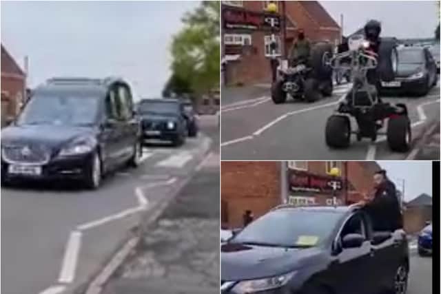 Images from a funeral procession of more than 60 cars, trucks, bikes and quads as friends and relatives said farewell to two men from Sheffield killed in a crash on the M1 (Video: Rachel Cauldwell)