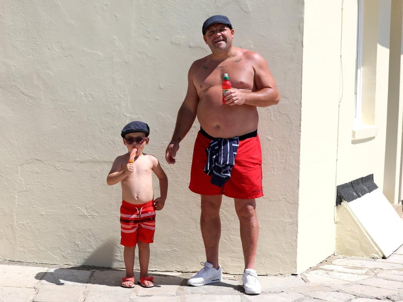 Dad Gary Byrne, 44, and son, Paddy, 3, enjoy each other's company in the sun.