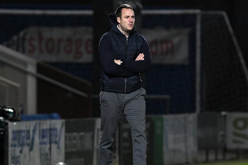 Manager James Rowe pictured on the touchline against Aldershot in is first home match in charge.