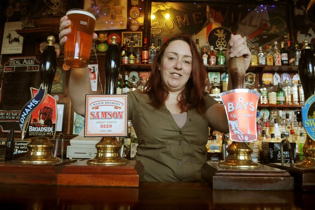 The Steamboat's bar manager Kathleen Brain celebrates the pubs Camra success in 2015.