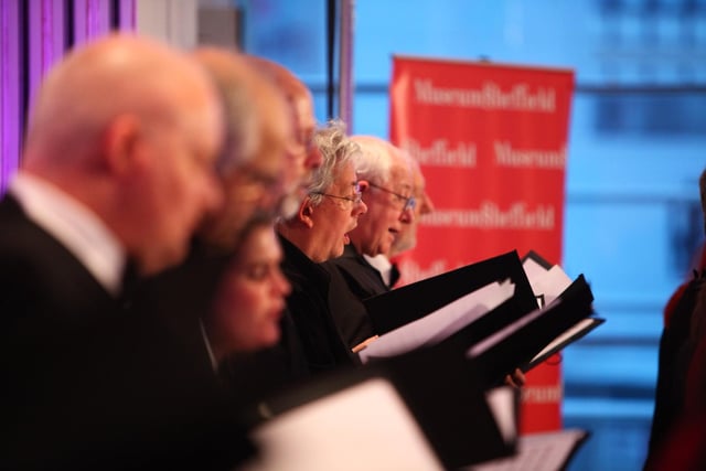 Choirs singing with the Albion choral group at the Millennium Gallery in Sheffield in March to launch the Tour de France Grand Depart arts festival