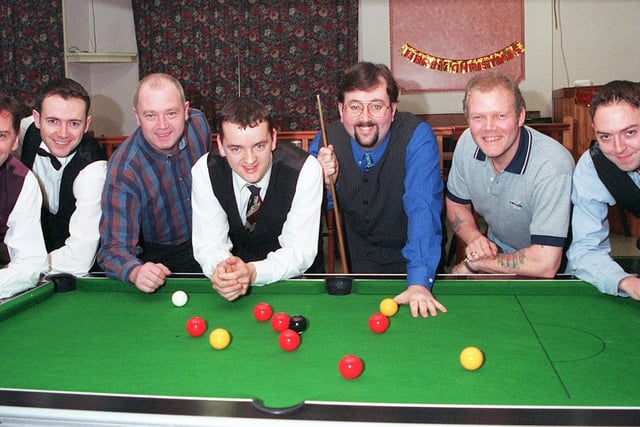The pro-am pool weekend at the Foresters Arms pub, Adwick, are, from left, Ross McKinness, Mark White, Mark Skelton, Rob McKenna, Alastair Baillie, Paul Frankland and Ian Baker in 1997