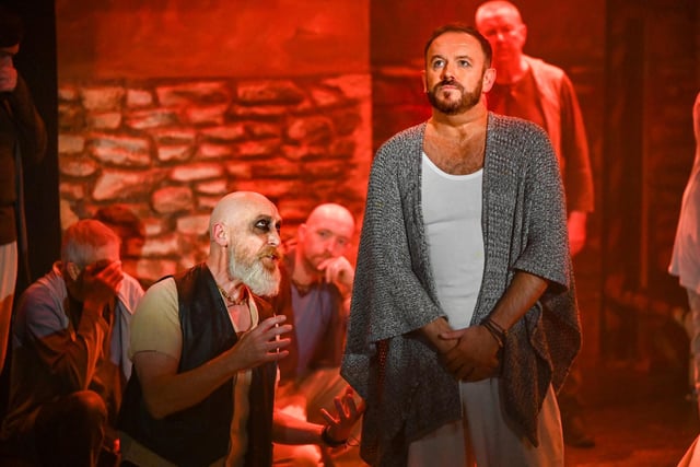 Mark Stenton (Judas) and Darren Lewis (Jesus) in Alnwick Stage Musical Society's production of Jesus Christ Superstar at Alnwick Playhouse in October 2021.