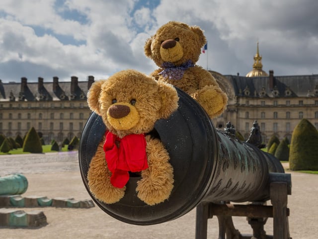 John James and Bob the teddy bears at “Dôme des Invalides” in Paris, France. 
These adorable teddy bears could be the world's most well-travelled cuddly toys - as their photographer owner has chronicled their adventures in 27 different countries. Christian Kneidinger, 57, has been travelling with his teddy bears, named John and Bob since 2014 - and his taken them to some of the world's most famous landmarks. The teddy bears have dressed up in traditional Emirati clothing to visit the Sultan's Palace in Oman, and have braved the cold on a glacier on Lofoten Island in Norway.