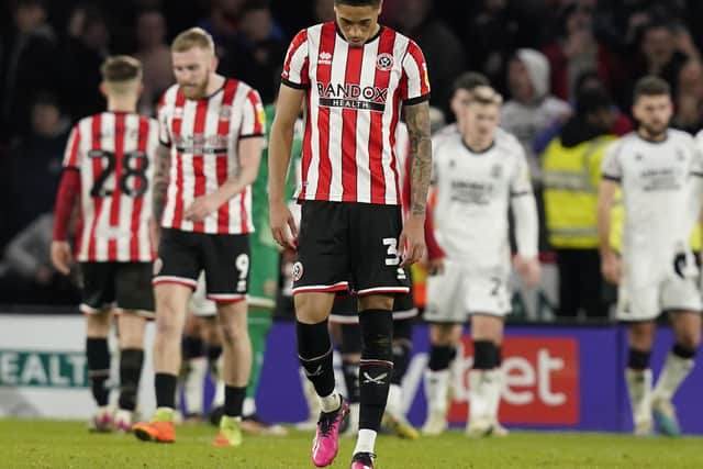 Despair for Daniel Jebbison and Sheffield United during last night's defeat to Middlesbrough at Bramall Lane: Andrew Yates / Sportimage