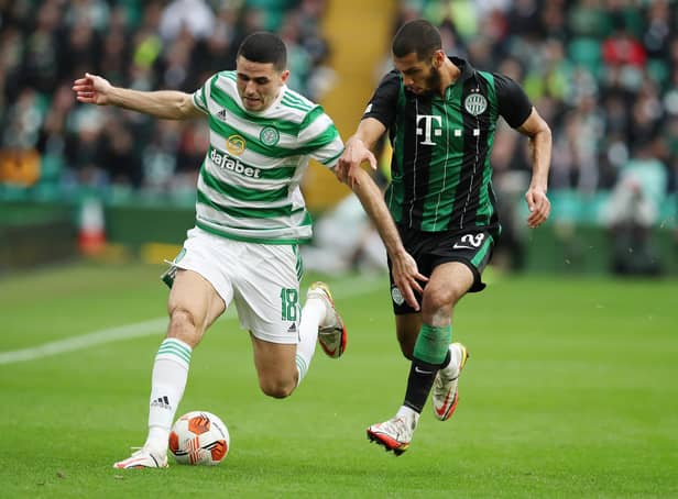 Tom Rogic of Celtic is challenged by Aissa Laidouni of Ferencvaros TC during the UEFA Europa League group G match at Celtic Park (Ian MacNicol/Getty Images)