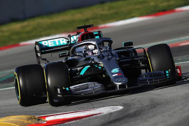 Lewis Hamilton drives for Mercedes during a practice session. Photo by Mark Thompson/Getty Images