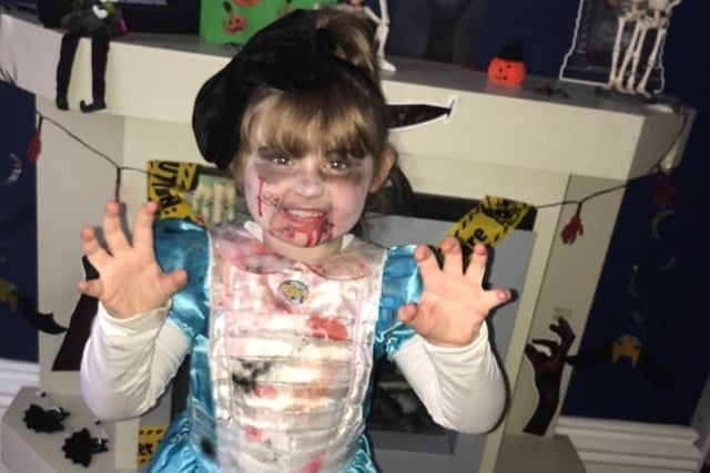 Alyssa, age 5, as a zombie Alice in Wonderland.