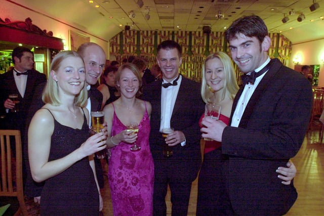 Pictured, left to right, Rachel Kennington, James Biggin, Liz and Mark Longley, Emily Carre and Martin Smyllie, enjoying a night out at Baldwins Omega in 2002