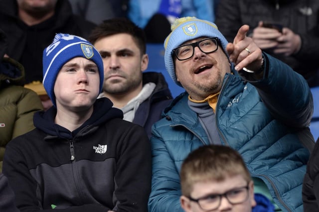 Sheffield Wednesday fans in the stands for their match against MK Dons at Hillsborough. Picture: Steve Ellis