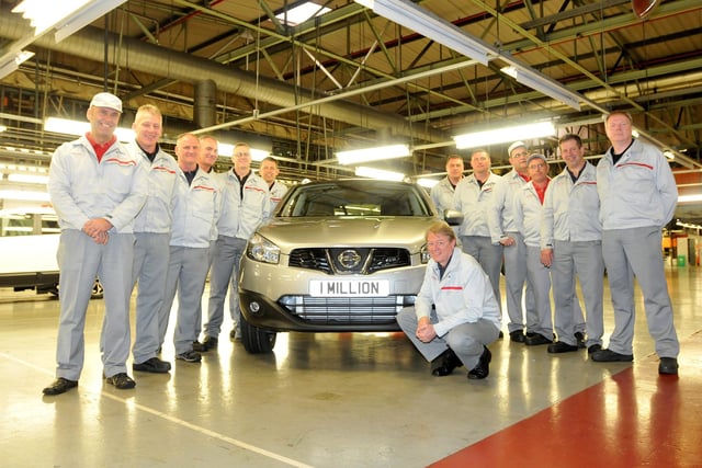 Nissan celebrated the one millionth Qashqai to roll off the production line at its Washington plan in 2011. Kevin Fitzpatrick, Vice President of manufacturing operations (front), is pictured with members of the production team with the millionth car.