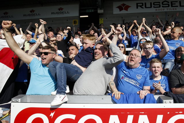 Pompey fans celebrate their side's dramatic winner.