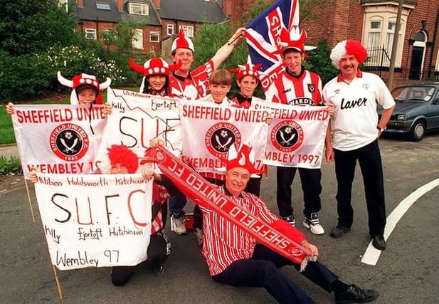 Blades fans about to leave for Wembley to cheer on their team on May 26, 1997