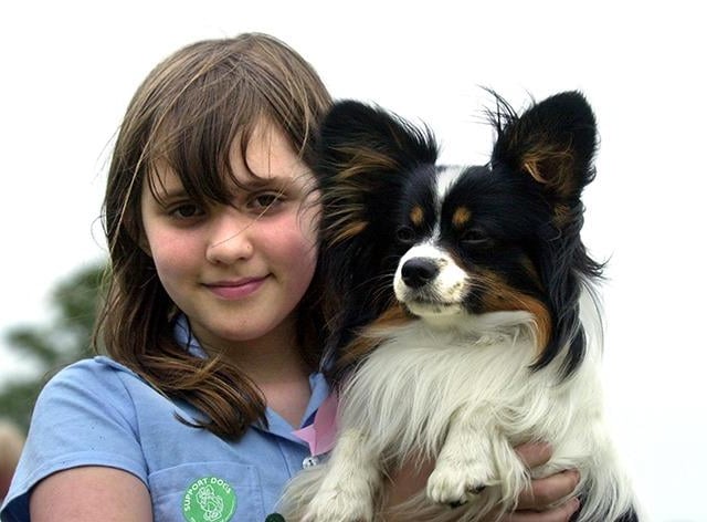 Alex Marldin, aged 11, from Hillsborough, with Pip the Papillon at the Dog Fun Day in Graves Park, June 2, 2002