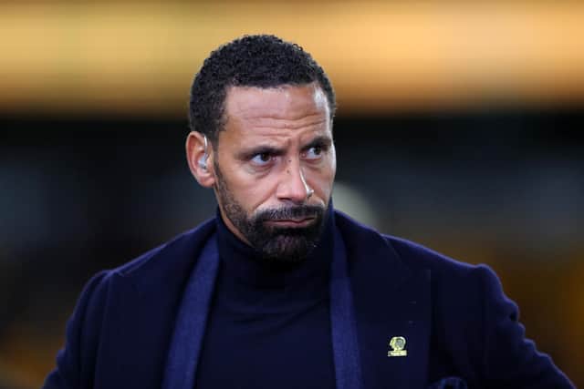 Rio Ferdinand pitchside for BT Sport television during the FA Cup Third Round match between Wolverhampton Wanderers and Manchester United at Molineux. (Photo by Catherine Ivill/Getty Images)