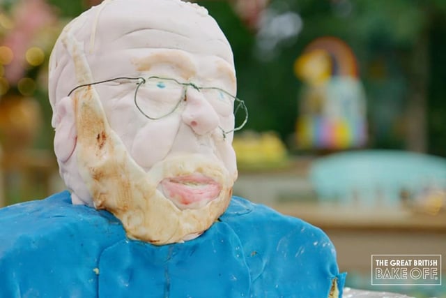 Mac made a cake bust of author Bill Bryson, which is recognisable to some degree (Photo: Channel 4)