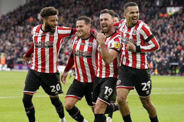 Sheffield United's Jack Robinson (second from right) celebrates after scoring against Swansea: Danny Lawson/PA Wire.
