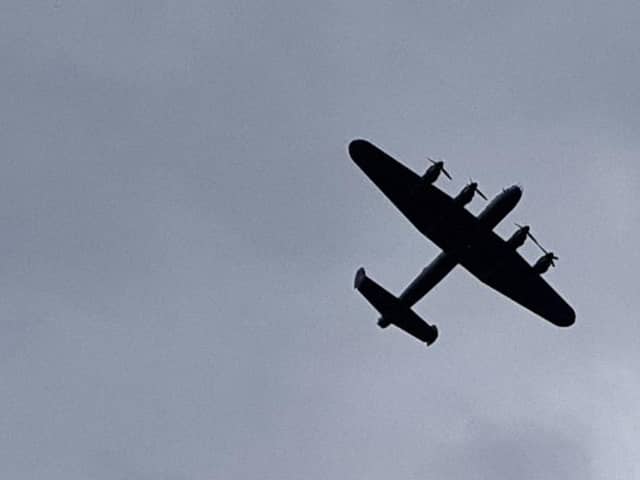 Picture shows the Avro Lancaster over Stocksbridge yesterday. Picture: Andrew Radford