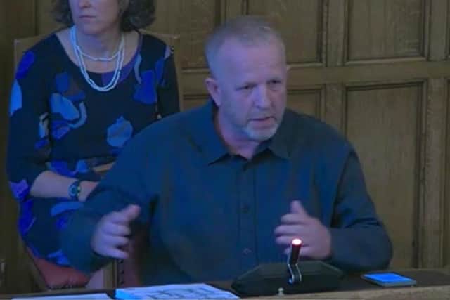 Owner Mick Hill speaking in support of Rivelin Valley Dog Park, which was refused planning permission by Sheffield City Council