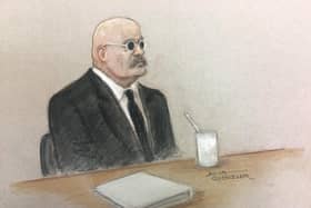Prisoner Charles Bronson is seen in his trademerk glasses during a public parole hearing, March 6 2023. The 70-year-old, one of the UK's most violent offenders, has been in prison for much of the last 50 years.