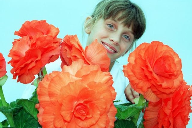 Elizabeth Stocks aged nine with the award winning flowers grown by Malcolm Ellis in Sprotbrough.