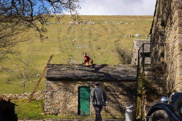 Helen atop the roof at the Aldersons Farm