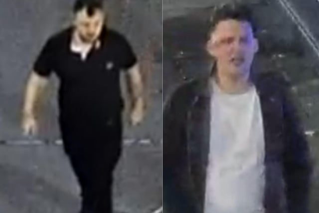 Officers need to trace these two men in connection with a violent assault in Chesterfield.
At around 4am on Sunday October 10 a 39-year-old man was assaulted in Holywell Street outside Vibe Bar. 
He was punched and then kicked to the head when he fell to the floor. 
Police say a woman may have witnessed what happened but has yet to speak to the police.
She had long dark hair and wore a stripy top - she waited to speak to officers at the scene but left before officers were able to talk to her.
There was a queue of people waiting to get into Vibe at the time and there may be witnesses who have yet to come forward.