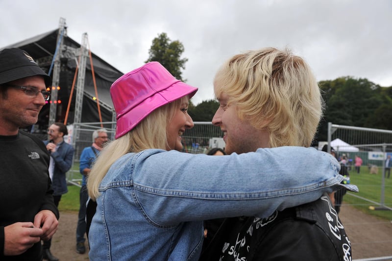 Craig Eddie's proud mum, Tracey, hugs The Voice winner at Vibration Festival in Callendar Park, Falkirk.