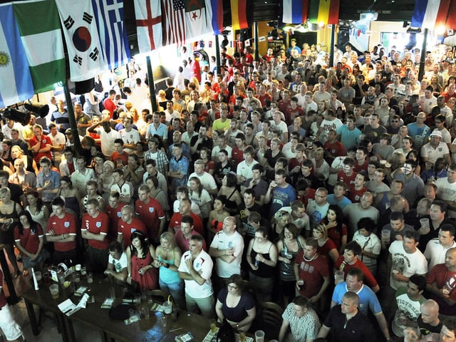 A crowded Walkabout Bar in Sheffield city centre as fans watch the England v Germany World Cup game, on June 27, 2010