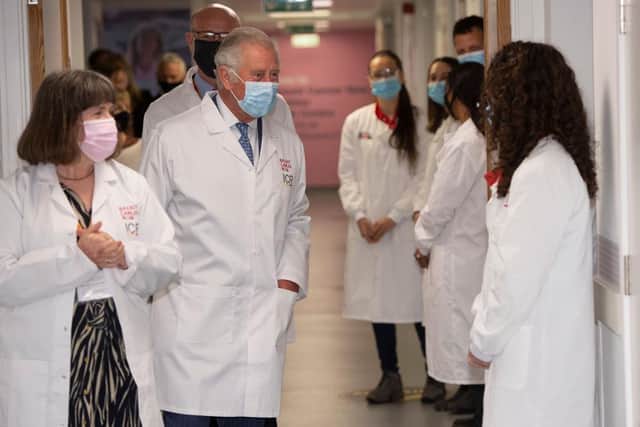 The Prince of Wales visits the Breast Cancer Now with Baroness Delyth Morgan, chief executive
