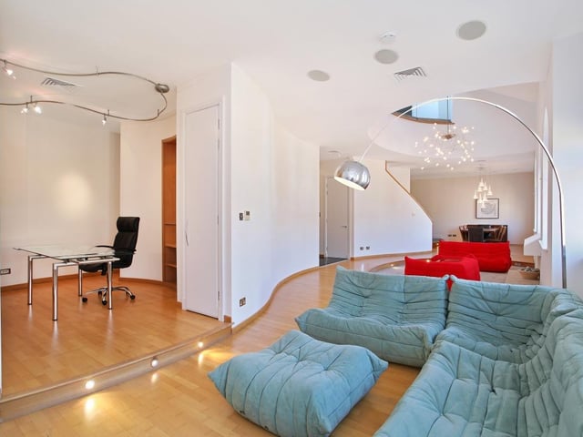 The open-plan sitting room and study.