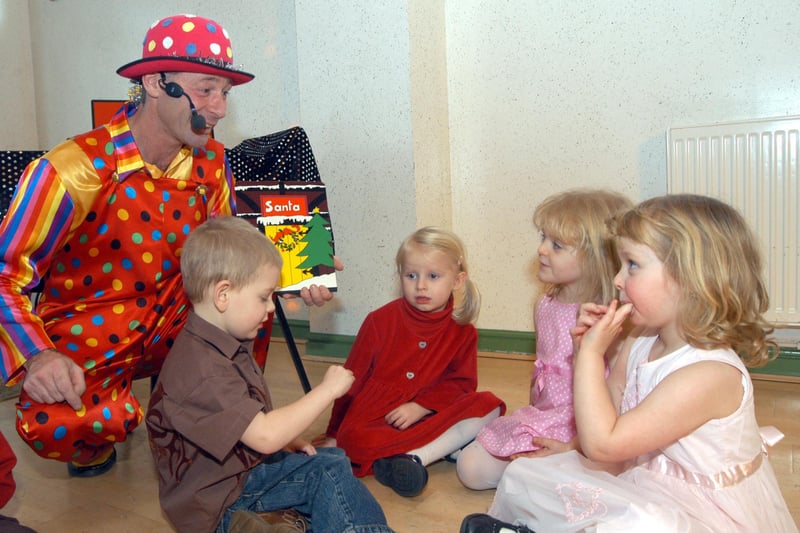 Wally the Clown pictured during his show for the Edwinstowe Pre-School Playgroup's 40th anniversary Christmas Party held at the South Forest Centre in 2016
