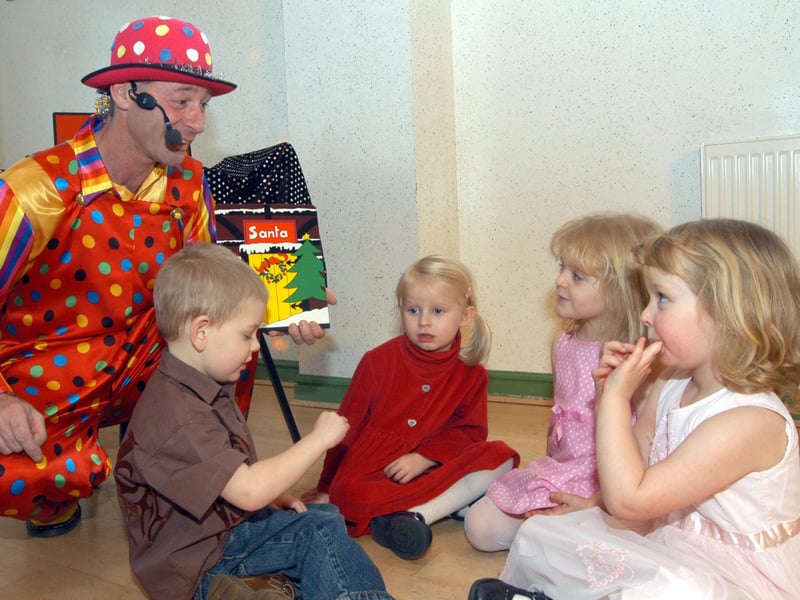 Wally the Clown pictured during his show for the Edwinstowe Pre-School Playgroup's 40th anniversary Christmas Party held at the South Forest Centre in 2016