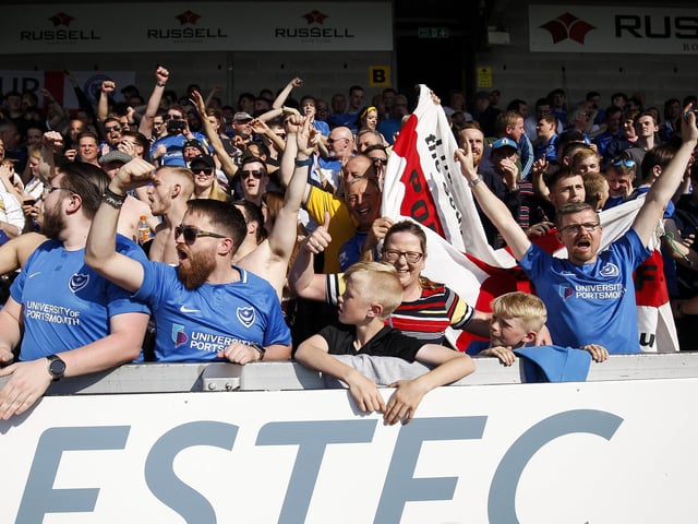 The travelling Fratton faithful celebrate