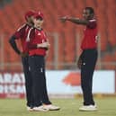 Jofra Archer, right, will miss England one-day series against India due to a recurring elbow injury. (AP Photo/Ajit Solanki)